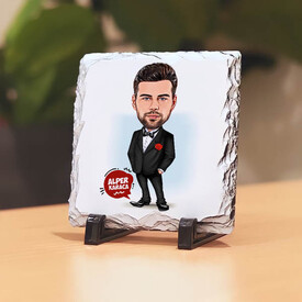 Karikatürlü Damat Kıyafetli Erkek Taş Baskı - Thumbnail