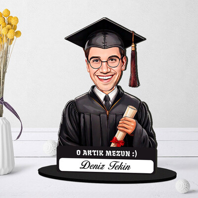  - Karikatürlü Diplomalı Erkek Üniversiteli Öğrenci Biblosu