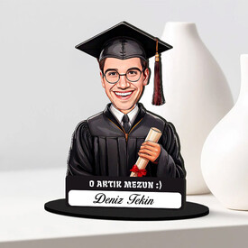 Karikatürlü Diplomalı Erkek Üniversiteli Öğrenci Biblosu - Thumbnail