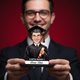  - Karikatürlü Diplomalı Erkek Üniversiteli Öğrenci Biblosu