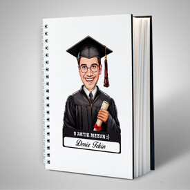Karikatürlü Diplomalı Erkek Üniversiteli Öğrenci Defter - Thumbnail