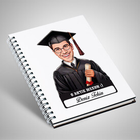  - Karikatürlü Diplomalı Erkek Üniversiteli Öğrenci Defter