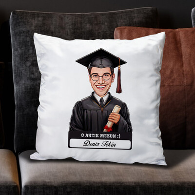  - Karikatürlü Diplomalı Erkek Üniversiteli Öğrenci Yastık