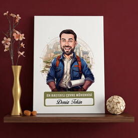  - Karikatürlü En Başarılı Erkek Çevre Mühendisi Kanvas Tablo