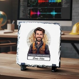  - Karikatürlü En Başarılı Erkek Jeofizik Mühendisi Dekoratif Taş