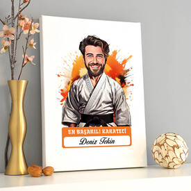 Karikatürlü En Başarılı Erkek Karateci Kanvas Tablo - Thumbnail