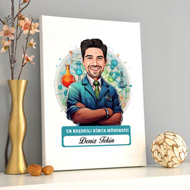 Karikatürlü En Başarılı Erkek Kimya Mühendisi Kanvas Tablo - Thumbnail