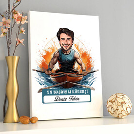 Karikatürlü En Başarılı Erkek Kürekçi Kanvas Tablo - Thumbnail