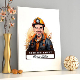 Karikatürlü En Başarılı Erkek Madenci Kanvas Tablo - Thumbnail