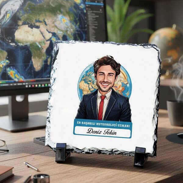 Karikatürlü En Başarılı Erkek Meteoroloji Uzmanı Dekoratif Taş