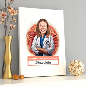 Karikatürlü En Başarılı Kadın Doğum Uzmanı Kanvas Tablo - Thumbnail