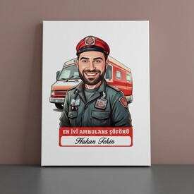  - Karikatürlü En İyi Erkek Ambulans Şoförü Kanvas Tablo