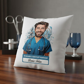  - Karikatürlü En İyi Erkek Anestezi Teknikeri Yastık