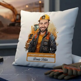  - Karikatürlü En İyi Erkek Dozer Operatörü Yastık