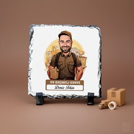  - Karikatürlü En İyi Erkek Kurye Dekoratif Taş