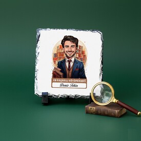  - Karikatürlü En İyi Erkek Kütüphaneci Dekoratif Taş