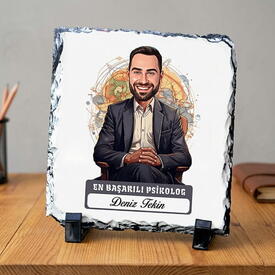  - Karikatürlü En İyi Erkek Psikolog Dekoratif Taş