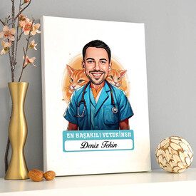 Karikatürlü En İyi Erkek Veteriner Kanvas Tablo - Thumbnail