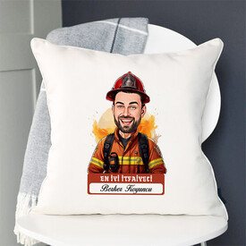 Karikatürlü En İyi İtfaiyeci Yastık - Thumbnail