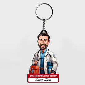  - Karikatürlü - Erkek Acil Servis Doktoru İsimli Anahtarlık