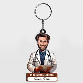 - Karikatürlü - Erkek Aile Hekimi İsimli Anahtarlık