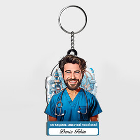  - Karikatürlü - Erkek Anestezi Teknikeri İsimli Anahtarlık