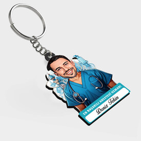  - Karikatürlü - Erkek Anestezi Uzmanı İsimli Anahtarlık