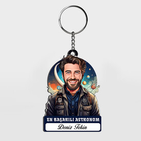  - Karikatürlü - Erkek Astronom İsimli Anahtarlık