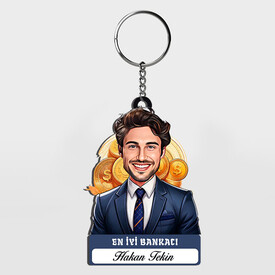  - Karikatürlü - Erkek Bankacı İsimli Anahtarlık