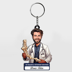  - Karikatürlü - Erkek Başarılı Ortopedi Doktoru Anahtarlık