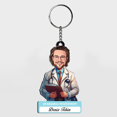  - Karikatürlü - Erkek Başarılı Psikiyatrist Anahtarlık