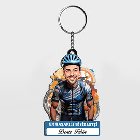  - Karikatürlü - Erkek Bisikletçi İsimli Anahtarlık