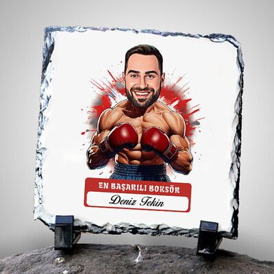  - Karikatürlü Erkek Boksör Dekoratif Taş