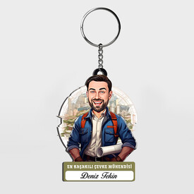  - Karikatürlü - Erkek Çevre Mühendisi İsimli Anahtarlık