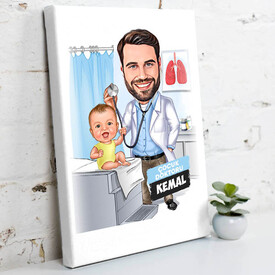 Karikatürlü Erkek Çocuk Doktoru Kanvas Tablo - Thumbnail