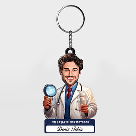  - Karikatürlü - Erkek Dermotolog İsimli Anahtarlık
