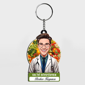  - Karikatürlü - Erkek Diyetisyen İsimli Anahtarlık