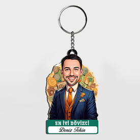  - Karikatürlü - Erkek Dövizci İsimli Anahtarlık