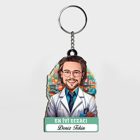  - Karikatürlü - Erkek Eczacı İsimli Anahtarlık