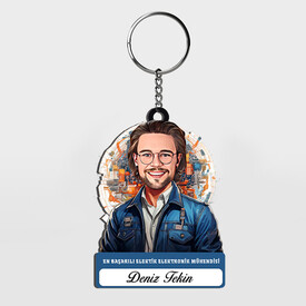  - Karikatürlü - Erkek Elektronik Mühendisi İsimli Anahtarlık