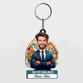  - Karikatürlü - Erkek Emlakçı İsimli Anahtarlık