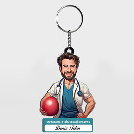  - Karikatürlü - Erkek Fizik Tedavi Doktoru İsimli Anahtarlık