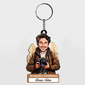  - Karikatürlü - Erkek Fotoğrafçı İsimli Anahtarlık