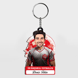  - Karikatürlü - Erkek Futbolcu İsimli Anahtarlık