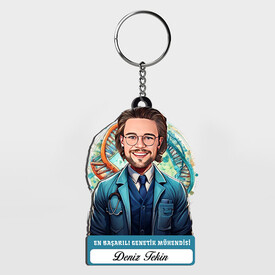  - Karikatürlü - Erkek Genetik Mühendisi İsimli Anahtarlık