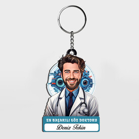  - Karikatürlü - Erkek Göz Doktoru İsimli Anahtarlık