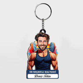  - Karikatürlü - Erkek Halterci İsimli Anahtarlık