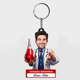  - Karikatürlü - Erkek Hermatolog İsimli Anahtarlık