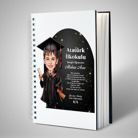 Karikatürlü Erkek İlkokul Öğrencisi Mezuniyet Defter - Thumbnail