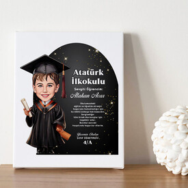 Karikatürlü Erkek İlkokul Öğrencisi Mezuniyet Kanvas Tablo - Thumbnail